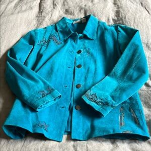 🩵Amazing Vintage Turquoise Suede Jacket by Chico’s Sz S / M🩵